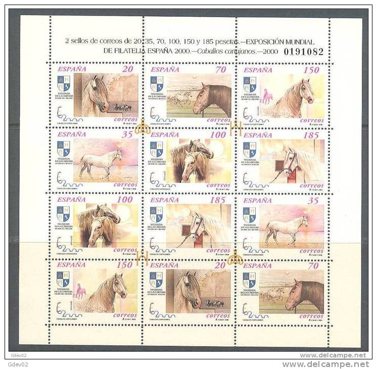 ESMP69-L3664TBH.España.Spa In    Espagne. MINIPLIEGO CABALLOS.2000. (Ed. MP 69**) Sin Charnela.LUJO - Blocs & Hojas