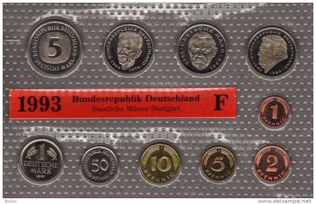 Deutschland 1993 Prägeanstalt F Stg 25€ Stempelglanz Kursmünzensatz Der Staatlichen Münze Stuttgart Set Coin Of Germany - Ongebruikte Sets & Proefsets