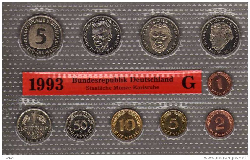 Deutschland 1993 Prägeanstalt G Stg 25€ Stempelglanz Kursmünzensatz Der Staatlichen Münze Karlsruhe Set Coin Of Germany - Ongebruikte Sets & Proefsets