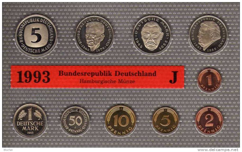 Deutschland 1993 Prägeanstalt J Stg 25€ Stempelglanz Im Kursmünzensatz Der Staatlichen Münze Hamburg Set Coin Of Germany - Münz- Und Jahressets
