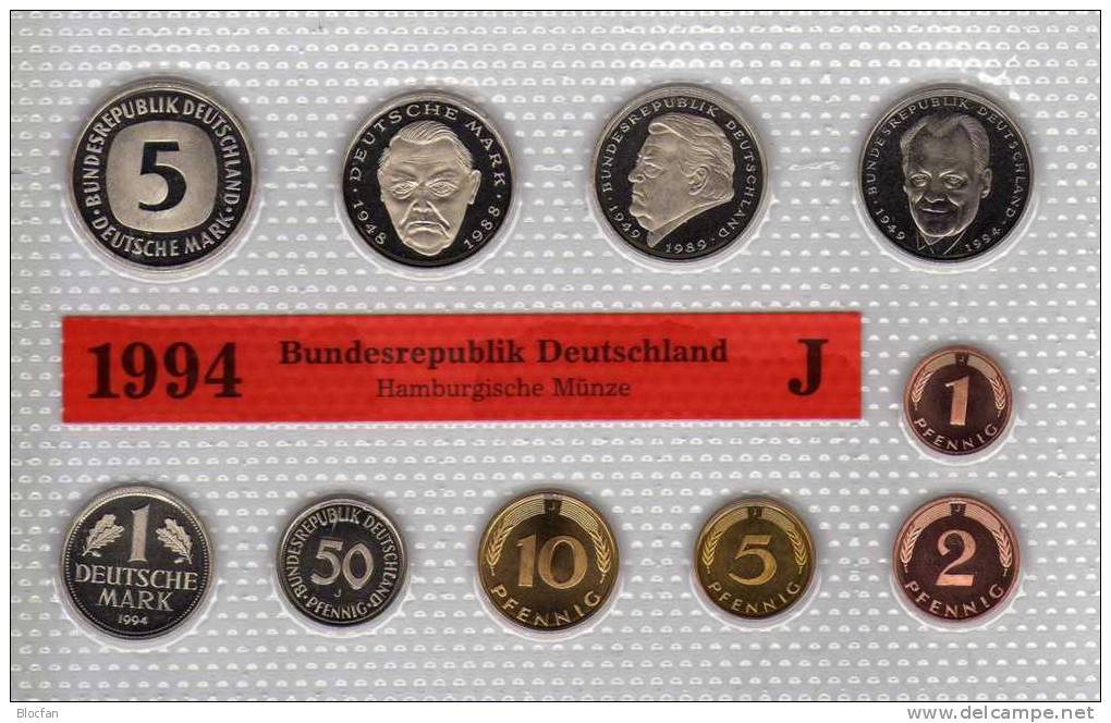 Deutschland 1994 Prägeanstalt J Stg 25€ Stempelglanz Im Kursmünzensatz Der Staatlichen Münze Hamburg Set Coin Of Germany - Münz- Und Jahressets