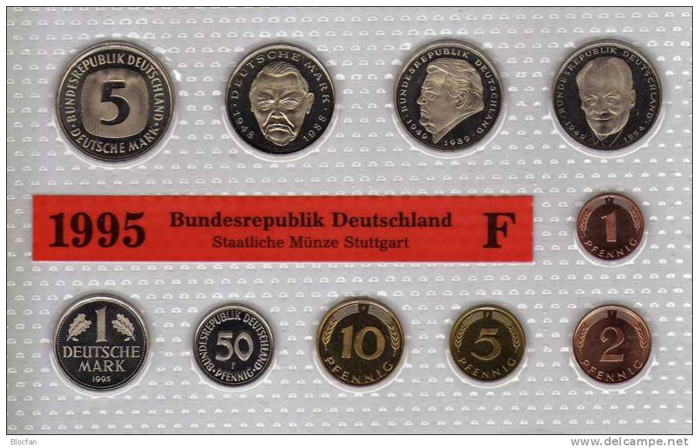 Deutschland 1995 Prägeanstalt F Stg 330€ Stempelglanz Kursmünzensatz Der Staatlichen Münze Stuttgart Set Coin Of Germany - Sets De Acuñados &  Sets De Pruebas