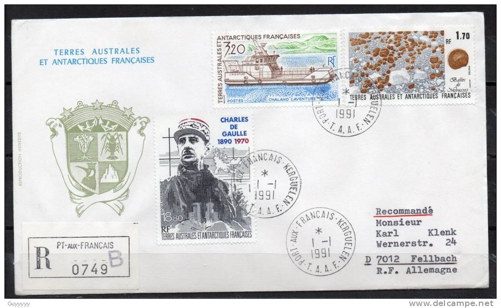 TAAF - Port Aux Français - Kerguelen - Lettre - 1991 - Yvert N° 156 + 158 + PA 118 - Lettres & Documents