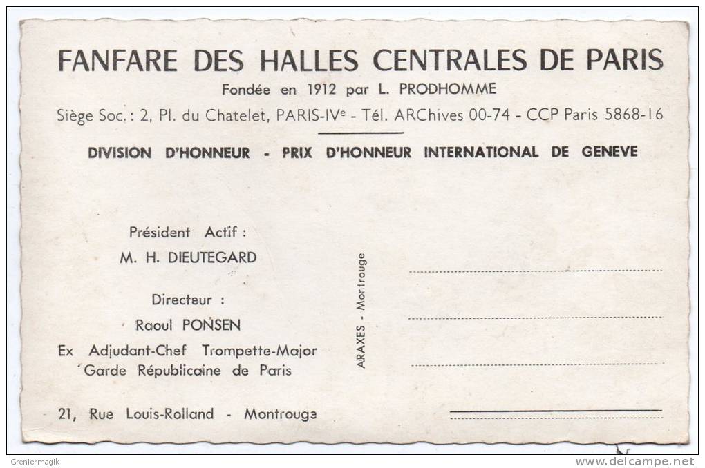 Cpsm - Fanfare Des Halles Centrales De Paris - Fondée En 1912 Par L. Prodhomme - Musique