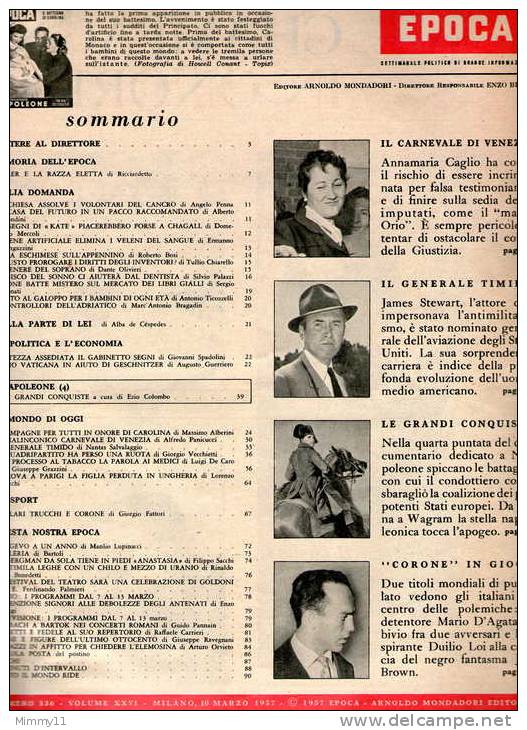 Epoca -Il Battesimo Di Carolina Di Monaco - Napoleone E La Sua Storia A Puntate. 10-03-1957 - N° 336 - Cine