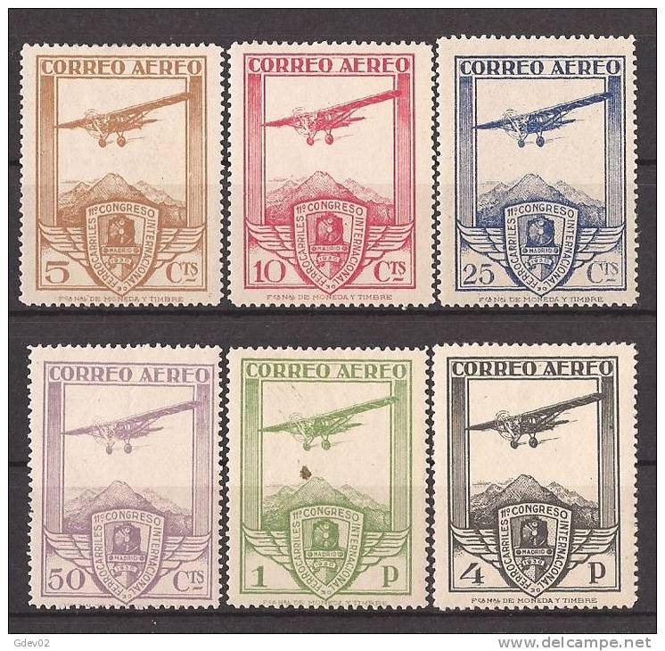 ES483-L4066TEXSC. Spain Espagne.Aviones.CONGRESO FERROCARRILES  AEREO 1930 (Ed 483/8*)con Leve Charnela,MAGNIFICA - Sonstige & Ohne Zuordnung