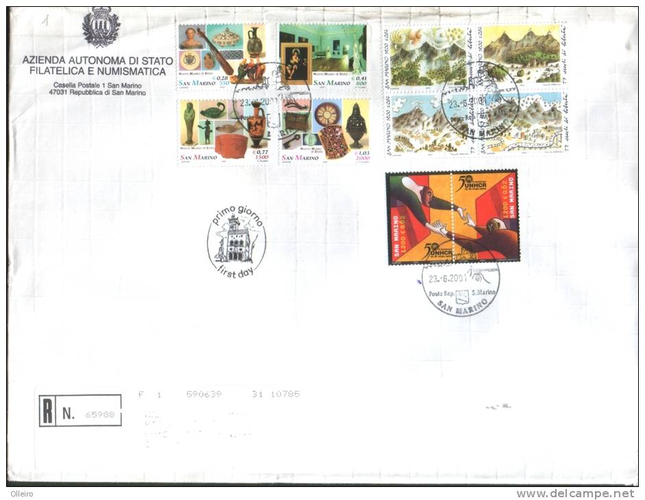 San Marino 2001 FDC 50° Alto Commissariato ONU+Inagurazione Museo Di Stato+1700 Fondazione S.Marino - Usados