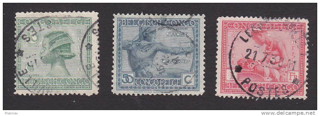 Belgian Congo, Scott # 89, 98, 105, Used, Baluba Woman, Archer, Making Pottery, Issued 1923 - Used Stamps