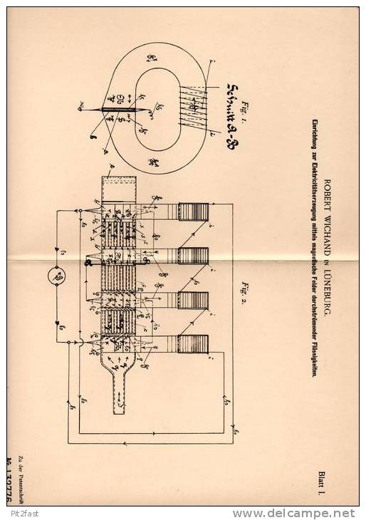 Original Patentschrift - R. Wichand In Lüneburg , 1900 , Elektricitätserzeugung , Elektricität !!! - Documenti Storici