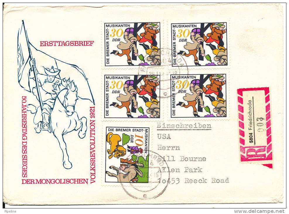 Germany DDR Registered Cover Sent To USA Friedrichroda 29-11-1973 - Lettres & Documents