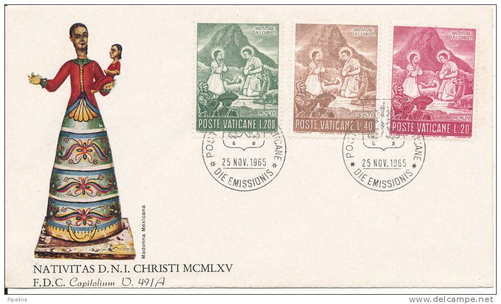 Vatican FDC 25-11-1965 Christmas Stamps With Cachet - FDC