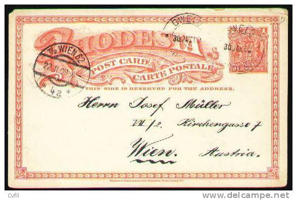 RHODESIA 1909 - ENTIRE POSTAL CARD Of 1d From GWELO (today GWERU) To Wien, Austria - Rhodésie Du Sud (...-1964)