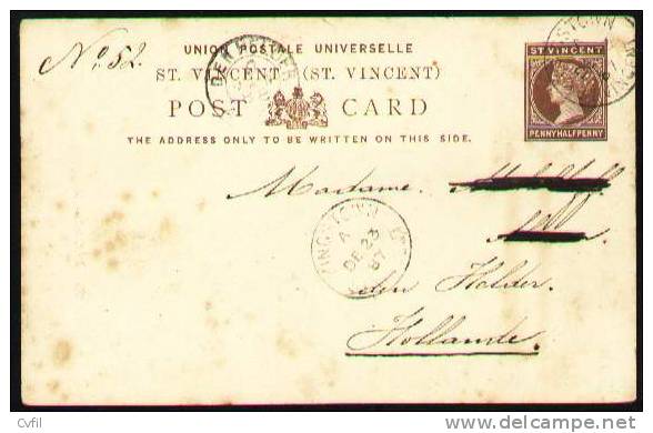 ST. VINCENT 1887 - ENTIRE POSTAL CARD Of Pennyhalfpenny From KINGSTOWN To DEN HELDER, Netherlands - St.Vincent (...-1979)