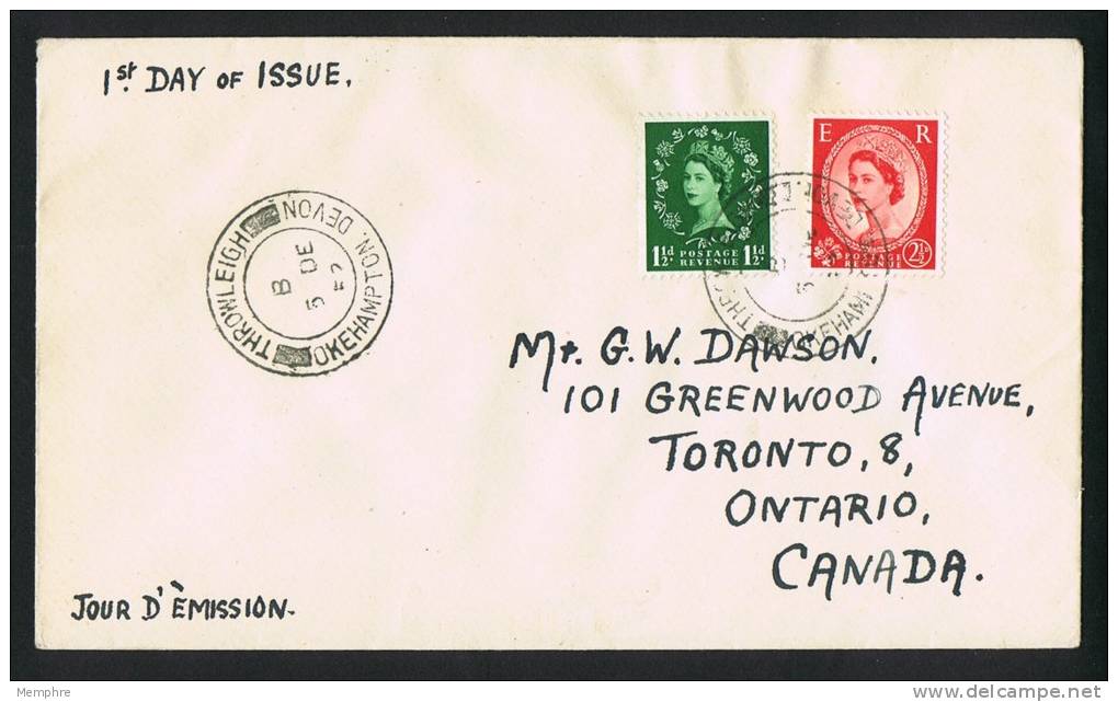 1952  Queen Elizabeth Definitives On FDC To Canada - 1952-1971 Pre-Decimale Uitgaves