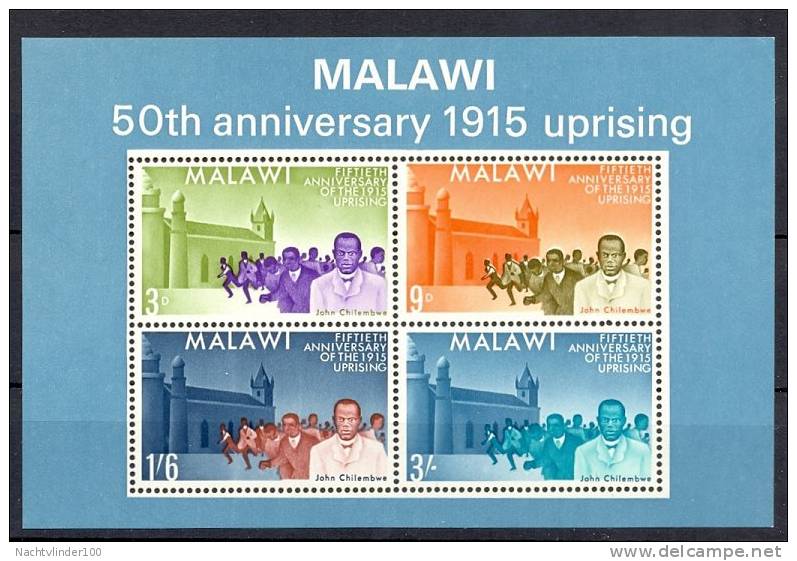 Myz055 HERDENKING OPSTAND FIFTHIETH ANNIVERSARY OF THE 1915 UPRISING MALAWI 1965 PF/MNH - Malawi (1964-...)