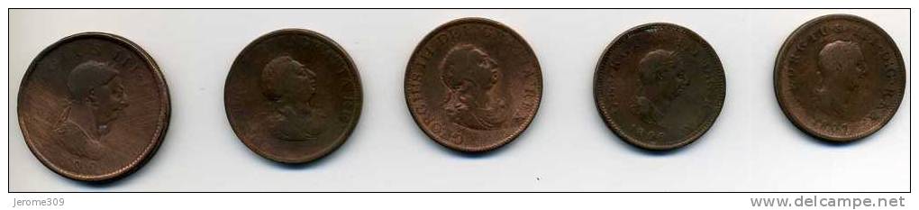 GRANDE BRETAGNE - Lot De 5 Pièces - GEORGIUS III DEI GRATIA REX - 1 Penny Et 1/2 Penny - C. 1 Penny
