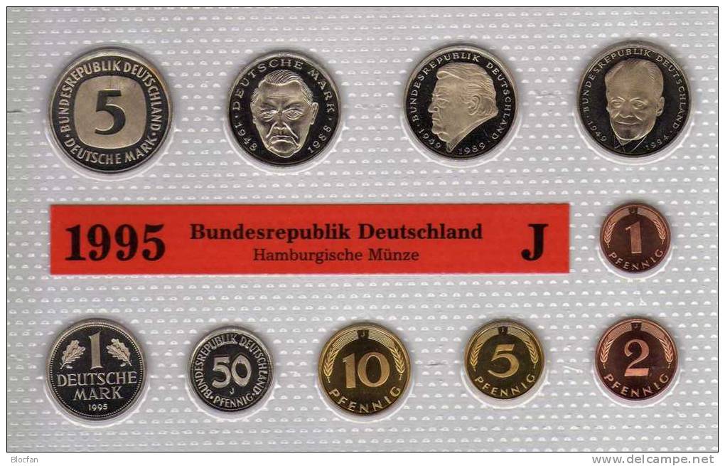 Deutschland 1995 Prägeanstalt J Stg 330€ Stempelglanz Kursmünzensatz Der Staatlichen Münze Hamburg Set Coin Of Germany - Mint Sets & Proof Sets