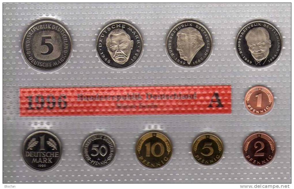 Deutschland 1996 Prägeanstalt A Stg 50€ Stempelglanz Im Kursmünzensatz Der Staatlichen Münze Berlin Set Coin Of Germany - Mint Sets & Proof Sets