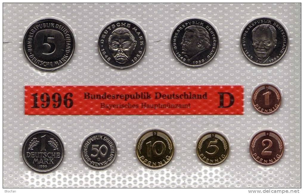 Deutschland 1996 Prägeanstalt D Stg 50€ Stempelglanz Im Kursmünzensatz Der Staatlichen Münze München Set Coin Of Germany - Münz- Und Jahressets