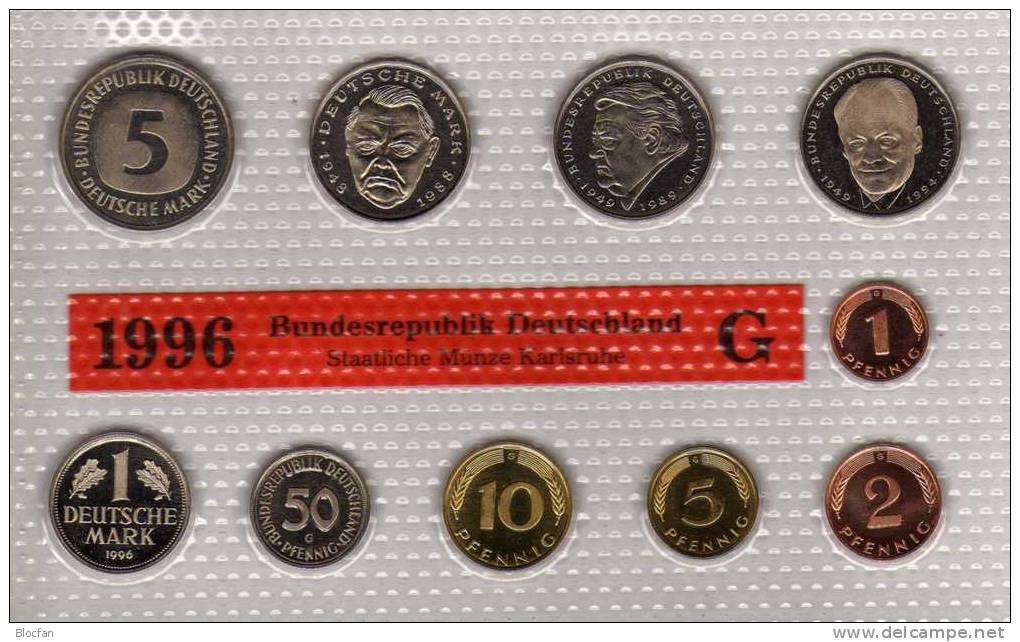 Deutschland 1996 Prägeanstalt G Stg 50€ Stempelglanz Kursmünzensatz Der Staatlichen Münze Karlsruhe Set Coin Of Germany - Münz- Und Jahressets
