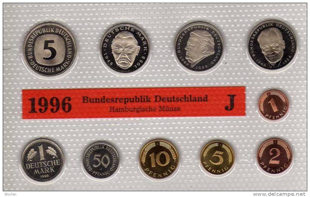 Deutschland 1996 Prägeanstalt J Stg 50€ Stempelglanz Kursmünzensatz Der Staatlichen Münze In Hamburg Set Coin Of Germany - Ongebruikte Sets & Proefsets