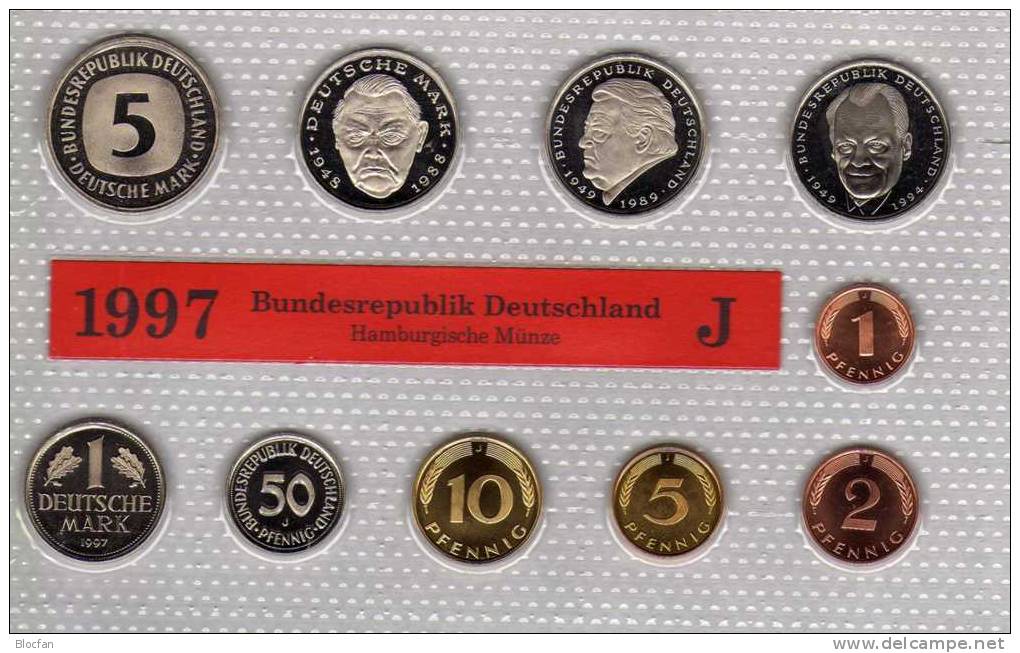 Deutschland 1997 Prägeanstalt J Stg 35€ Stempelglanz Kursmünzensatz Der Staatlichen Münze In Hamburg Set Coin Of Germany - Mint Sets & Proof Sets