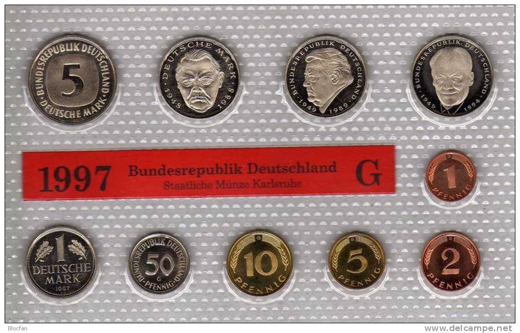 Deutschland 1997 Prägeanstalt G Stg 35€ Stempelglanz Kursmünzensatz Der Staatlichen Münze Karlsruhe Set Coin Of Germany - Sets De Acuñados &  Sets De Pruebas