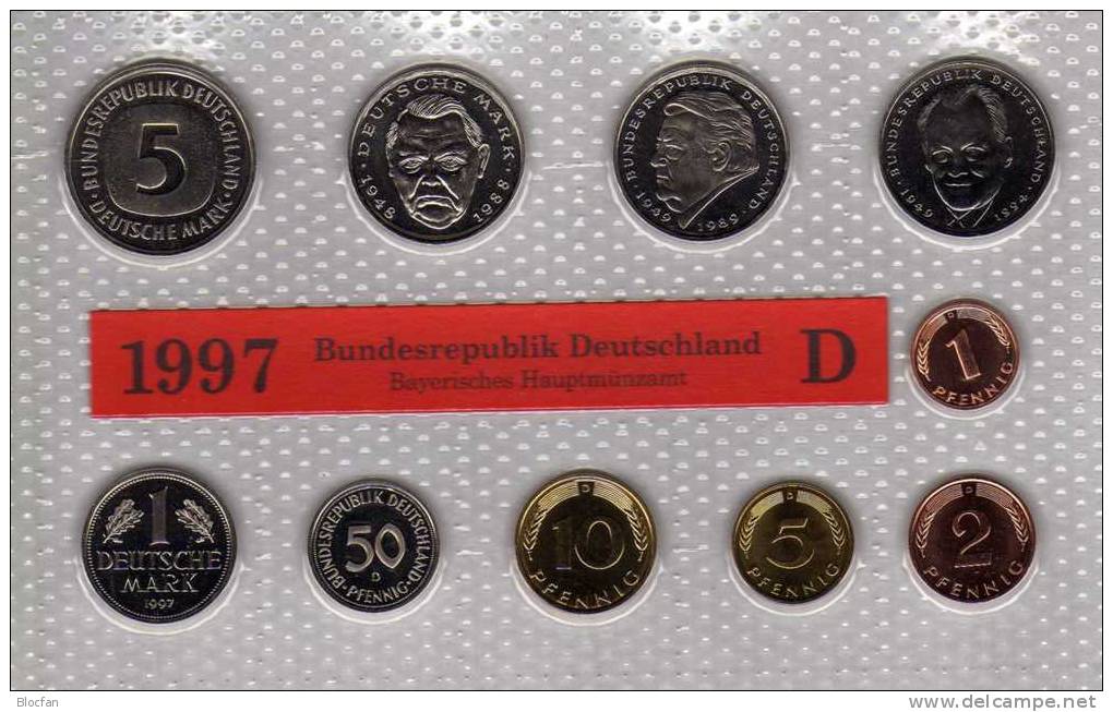 Deutschland 1997 Prägeanstalt D Stg 35€ Stempelglanz Kursmünzensatz Der Staatlichen Münze In München Set Coin Of Germany - Sets De Acuñados &  Sets De Pruebas