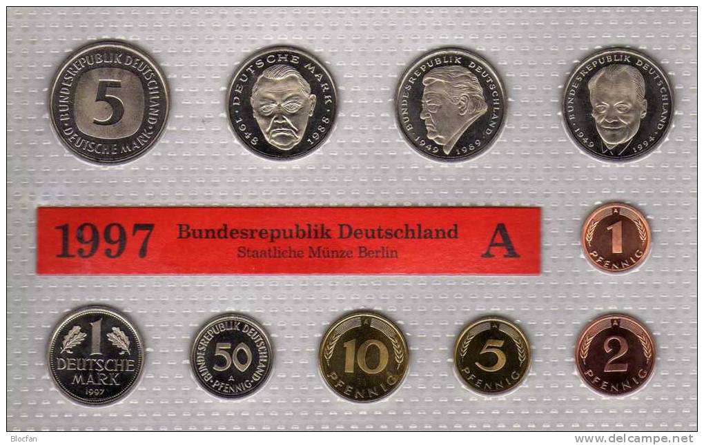 Deutschland 1997 Prägeanstalt A Stg 35€ Stempelglanz Kursmünzensatz Der Staatlichen Münze In Berlin Set Coin Of Germany - Sets De Acuñados &  Sets De Pruebas