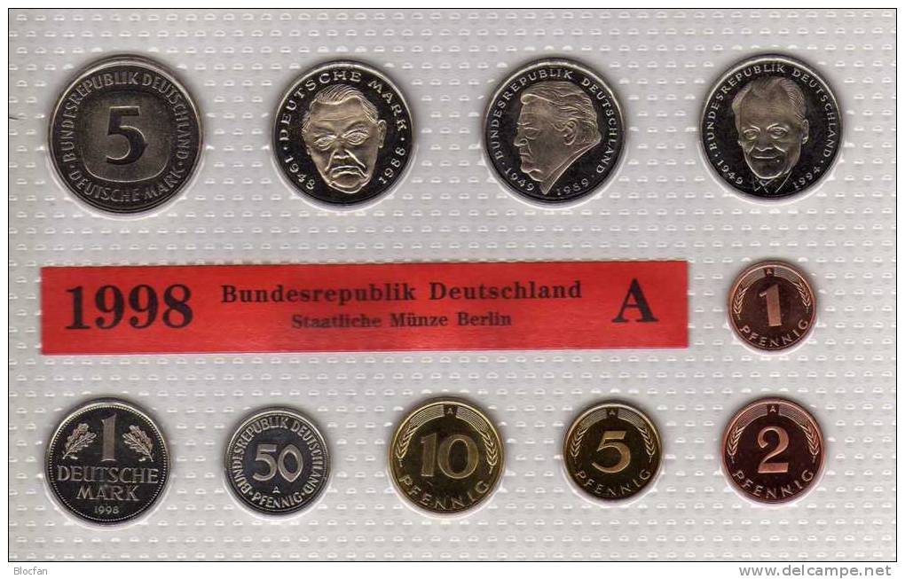 Deutschland 1998 Prägeanstalt A Stg 35€ Stempelglanz Kursmünzensatz Der Staatlichen Münze In Berlin Set Coin Of Germany - Sets De Acuñados &  Sets De Pruebas