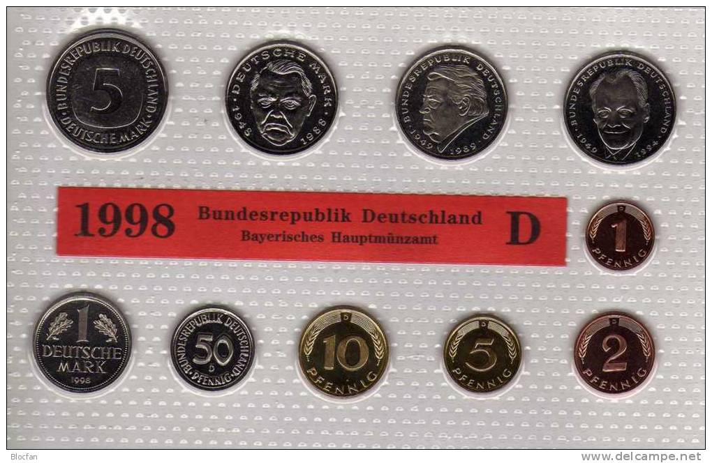 Deutschland 1998 Prägeanstalt D Stg 35€ Stempelglanz Kursmünzensatz Der Staatlichen Münze In München Set Coin Of Germany - Sets De Acuñados &  Sets De Pruebas