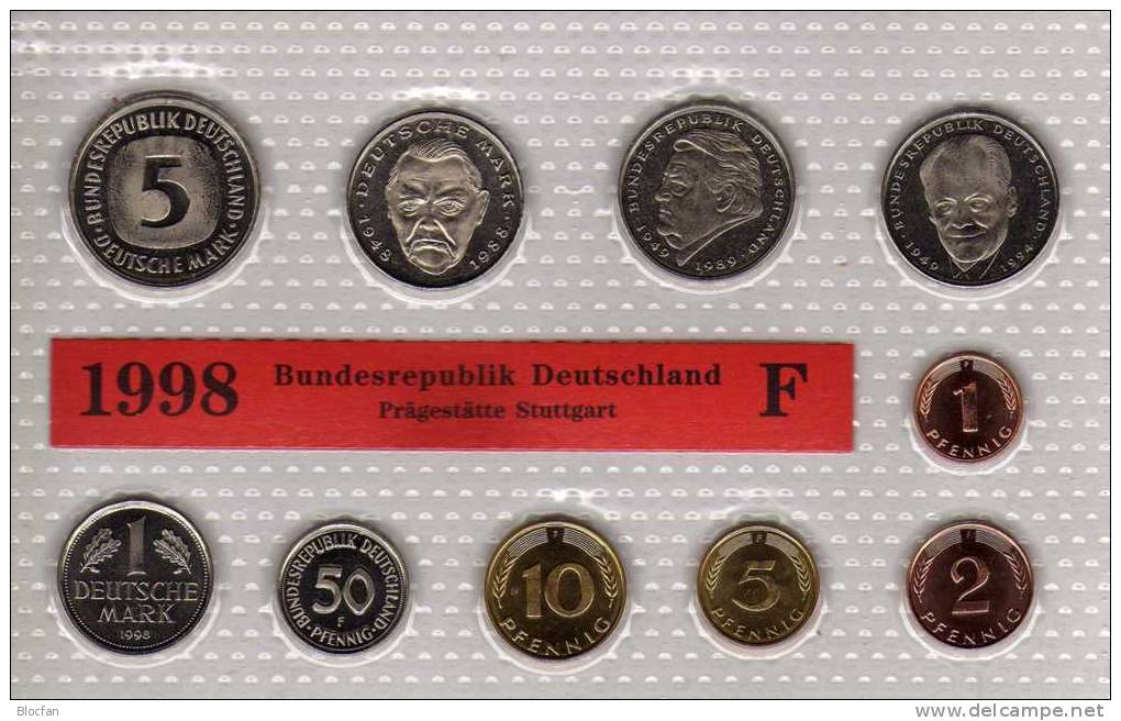 Deutschland 1998 Prägeanstalt F Stg 35€ Stempelglanz Kursmünzensatz Der Staatlichen Münze Stuttgart Set Coin Of Germany - Münz- Und Jahressets
