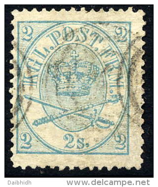 DENMARK 1864  Royal Insignia 2 Sk. Pale Blue, Used.  Michel 11A - Gebruikt