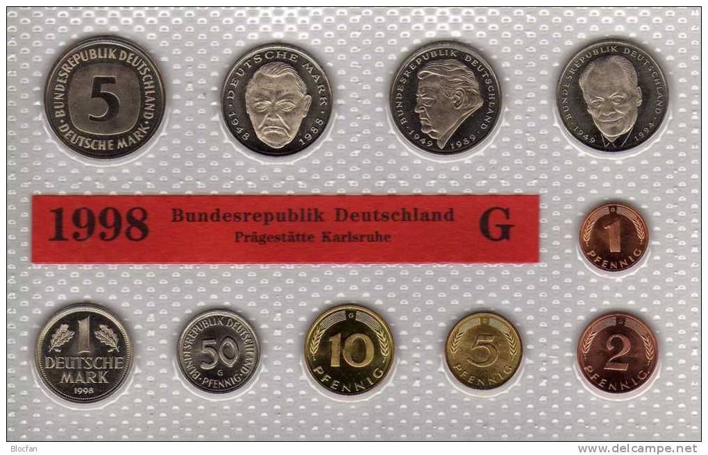Deutschland 1998 Prägeanstalt G Stg 35€ Stempelglanz Kursmünzensatz Der Staatlichen Münze Karlsruhe Set Coin Of Germany - Mint Sets & Proof Sets