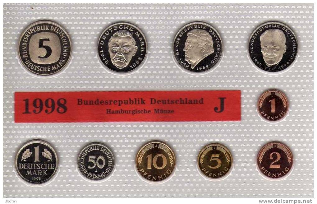 Deutschland 1998 Prägeanstalt J Stg 35€ Stempelglanz Kursmünzensatz Der Staatlichen Münze In Hamburg Set Coin Of Germany - Mint Sets & Proof Sets