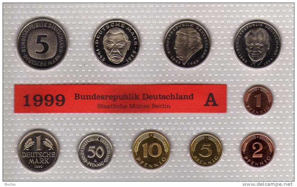 Deutschland 1999 Prägeanstalt A Stg 35€ Stempelglanz Kursmünzensatz Der Staatlichen Münze In Berlin Set Coin Of Germany - Münz- Und Jahressets