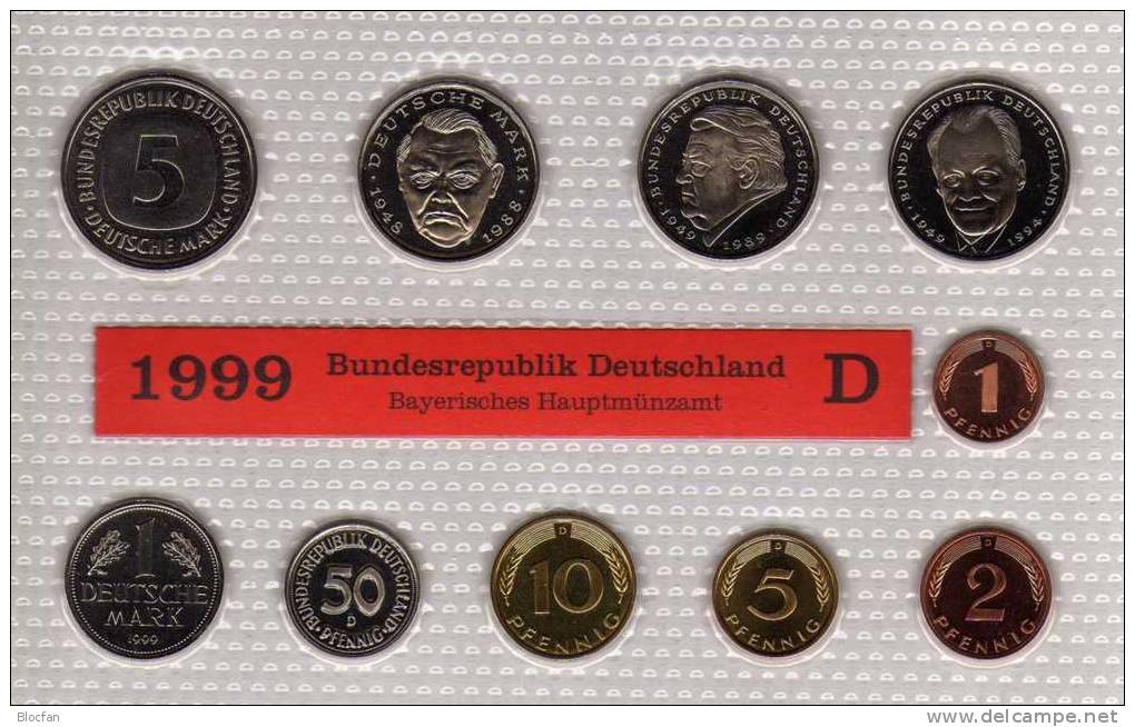 Deutschland 1999 Prägeanstalt D Stg 35€ Stempelglanz Kursmünzensatz Der Staatlichen Münze In München Set Coin Of Germany - Mint Sets & Proof Sets