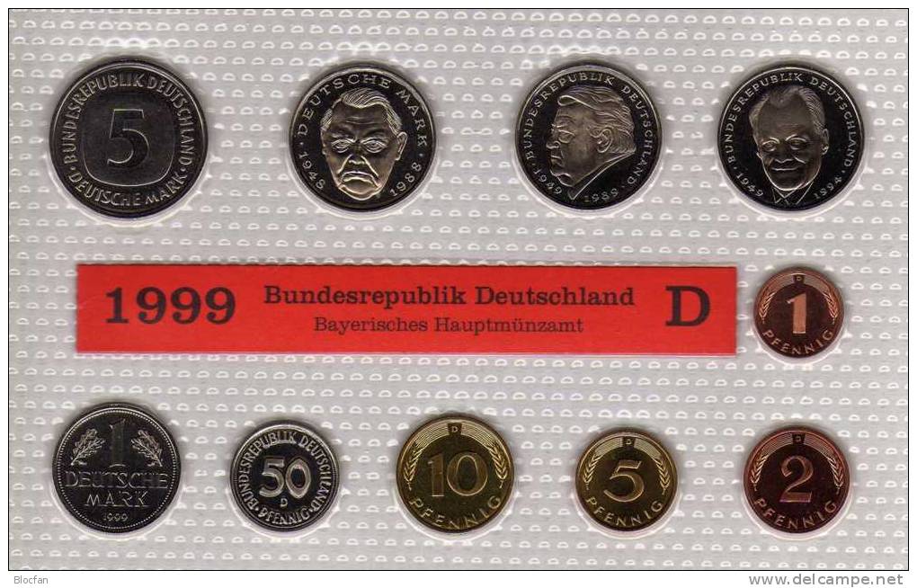 Deutschland 1999 Prägeanstalt D Stg 35€ Stempelglanz Kursmünzensatz Der Staatlichen Münze In München Set Coin Of Germany - Münz- Und Jahressets