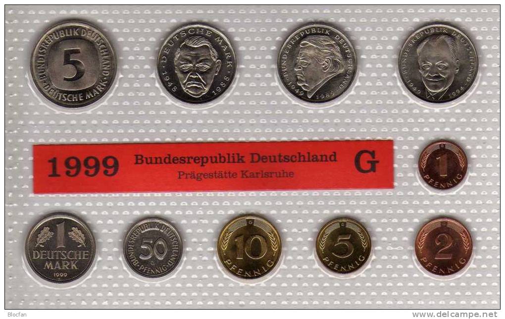 Deutschland 1999 Prägeanstalt G Stg 35€ Stempelglanz Kursmünzensatz Der Staatlichen Münze Karlsruhe Set Coin Of Germany - Sets De Acuñados &  Sets De Pruebas