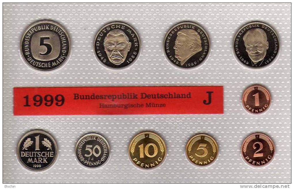 Deutschland 1999 Prägeanstalt J Stg 35€ Stempelglanz Kursmünzensatz Der Staatlichen Münze In Hamburg Set Coin Of Germany - Sets De Acuñados &  Sets De Pruebas