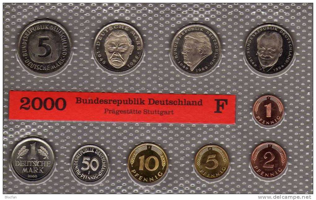 Millenium-Satz Deutschland 2000 Prägeanstalt F Stg 45€ Stempelglanz Der Staatlichen Münze Stuttgart Set Coin Of Germany - Sets De Acuñados &  Sets De Pruebas