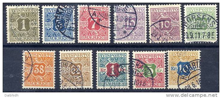 DENMARK 1907 Newspaper Stamps Set Used.   Michel 1-10X - Gebruikt