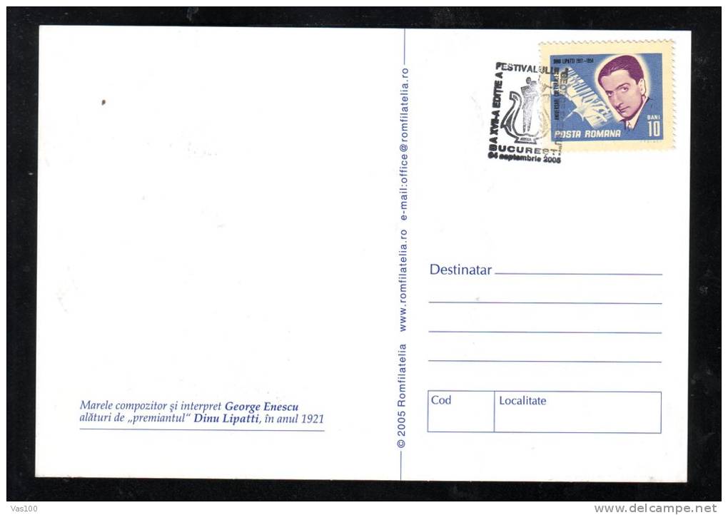 GEORGE ENESCU,COMPOSER,VIOLIN,MUSICIEN 2005 OBLITERATION FDC,CM,MAXICARD,CARTES MAXIMUM ,ROMANIA. - Musique