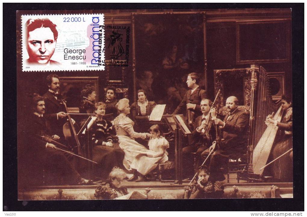 GEORGE ENESCU,COMPOSER,VIOLIN,MUSICIEN 2005 OBLITERATION FDC,CM,MAXICARD,CARTES MAXIMUM ,ROMANIA. - Musique