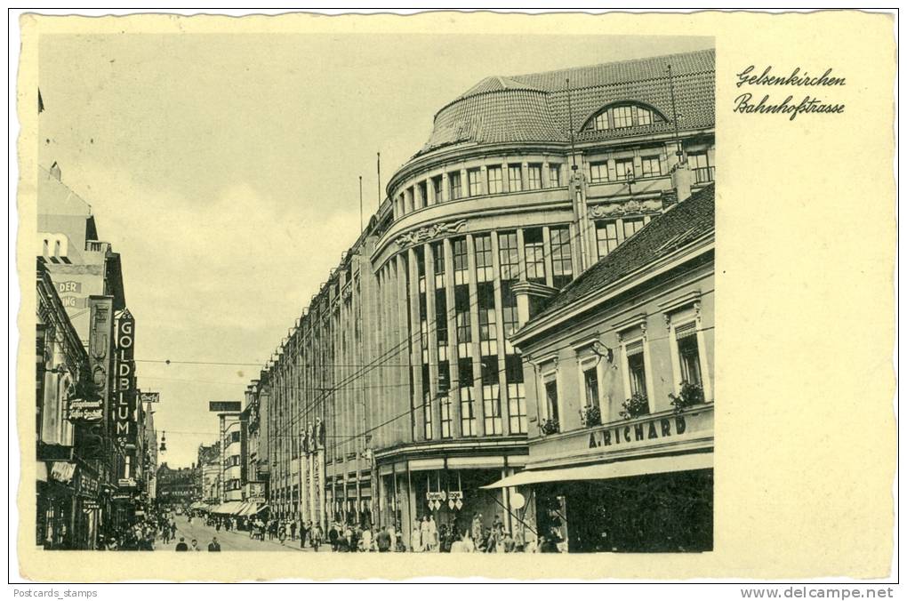 Gelsenkirchen, Bahnhofstrasse M. Geschäft A. Richard U. Weiteren Geschäften,  Um 1940 - Gelsenkirchen