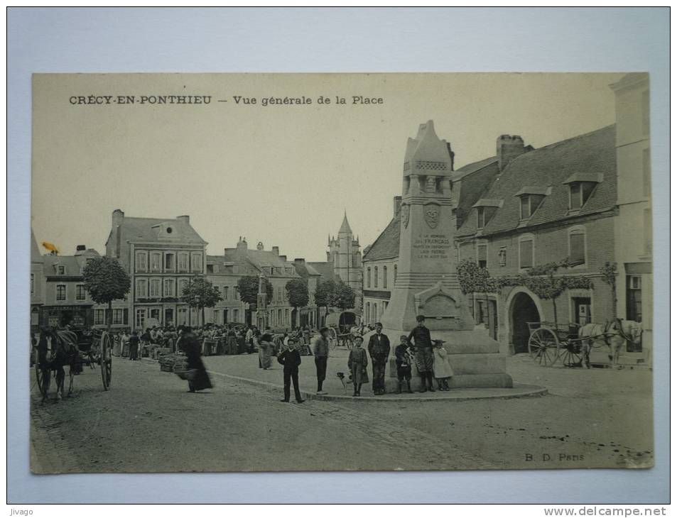 CRECY-en-PONTHIEU  (Somme)  :  Vue Générale De La Place  -  Carte Animée  - Crecy En Ponthieu