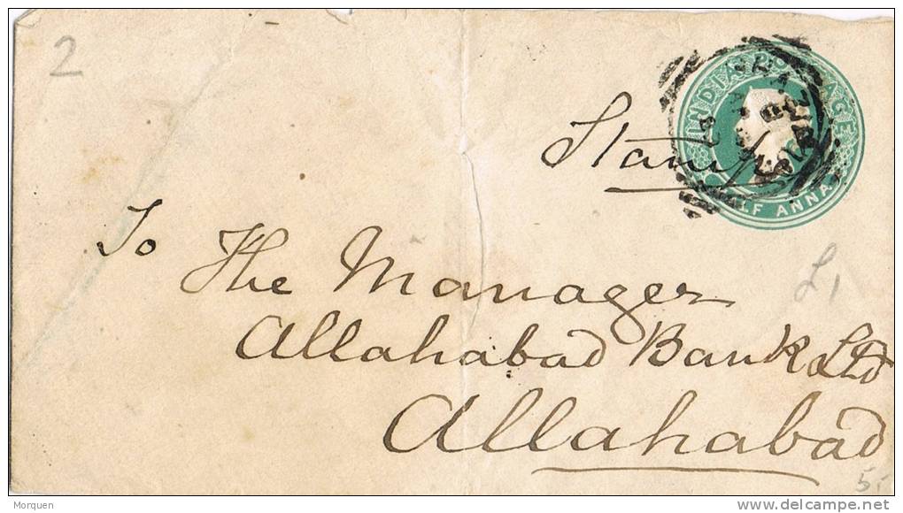 0452. Carta Entero Postal GHAZIPUR A ALLAHABAD (India) 1893 - 1882-1901 Empire