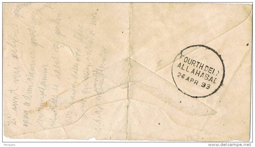 0452. Carta Entero Postal GHAZIPUR A ALLAHABAD (India) 1893 - 1882-1901 Empire