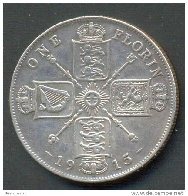 GREAT BRITAIN , FLORIN 1915 , SILVER - J. 1 Florin / 2 Schillings