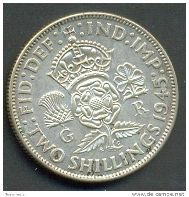 GREAT BRITAIN , FLORIN 1945 , SILVER - J. 1 Florin / 2 Schillings